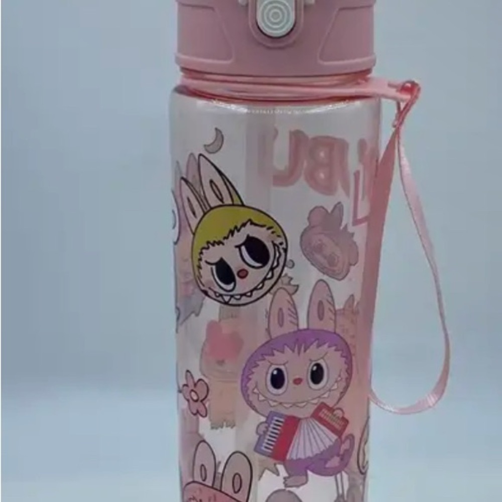 Pink Kids Water Bottle with labubu design